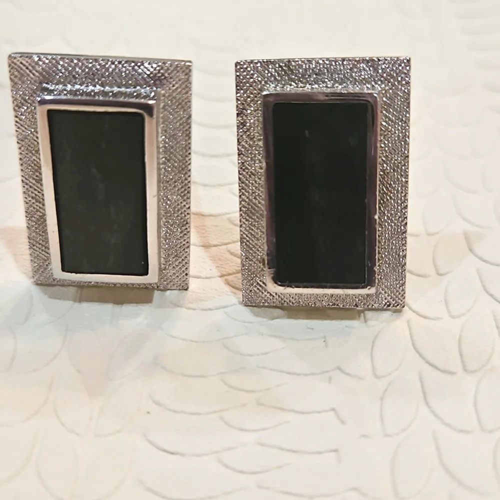 STERLING SILVER BLACK ONYX HORIZONTAL‎ CUFFLINKS
